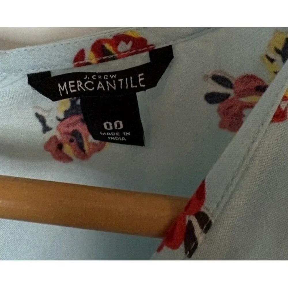 J Crew Mercantile Blue Floral Cap Sleeve Faux Wrap Mini Cottage Core Dress 00